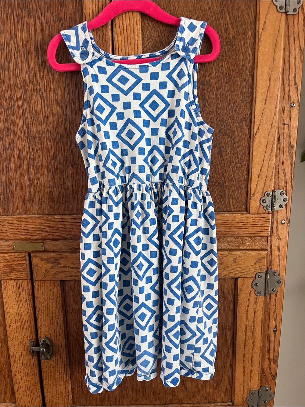Tea Collection White Dress with Blue Geometric Print
